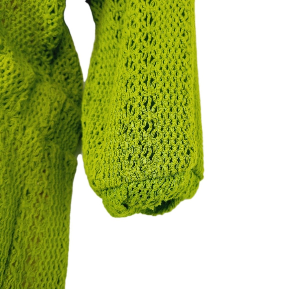 Free People Beach Romper Green Open Knit Button Front 3/4 Sleeve Stretch S Boho‎ - Picture 3 of 11